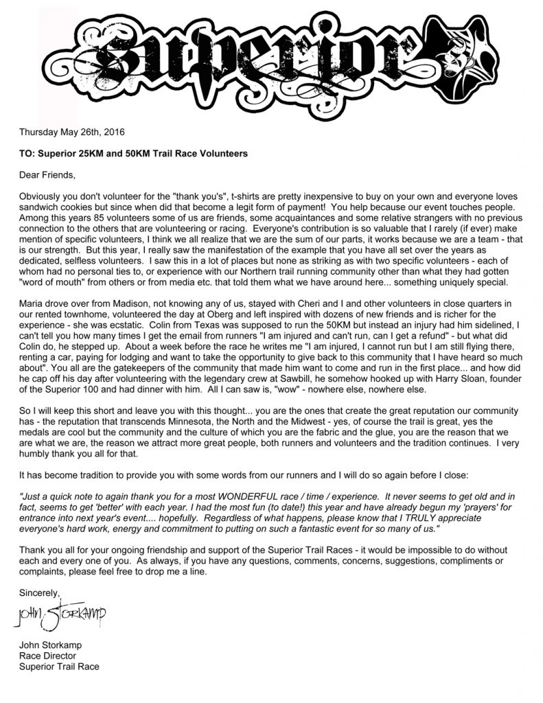 Letter Of Appreciation For Volunteer from www.superiorspringtrailrace.com